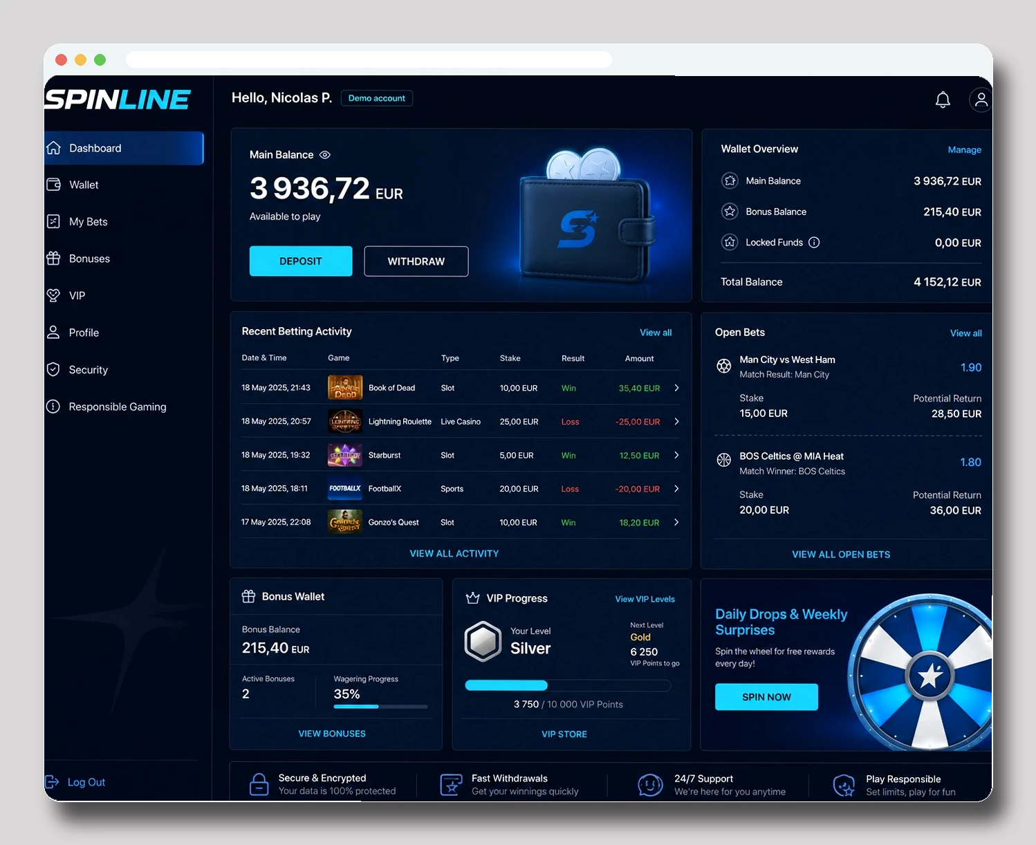 Spinline — στοιχηματικές του εξωτερικού με γρήγορες αναλήψεις
